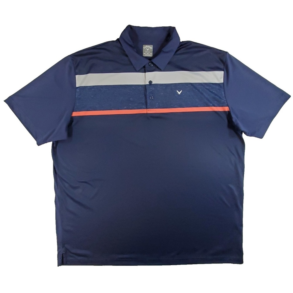 Callaway Opti-Dri Golf Polo Shirt Mens XXL Tall Navy Multi Stripe Performance - Picture 1 of 6